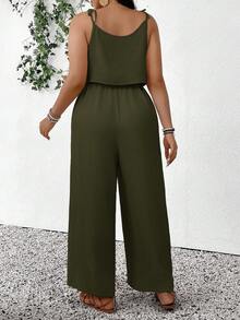 Lounesse Mono de talla grande de unicolor con textura para uso casual y vacaciones - Verde - Ver 4