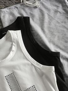 Muchica 2-Piece Cross-Print Sequined Knit Camisole For Y2K Tops Y2K  Sparkly Top  Graphic Tees Women Women - Black and White - View 5