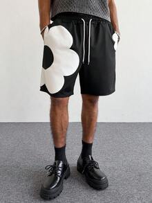 PAVTROS 男士花卉图案 3D 花泥户外音乐节日常穿着朋友聚会男友老公礼物周年纪念礼物黑色短裤 - 黑色 - 查看 3