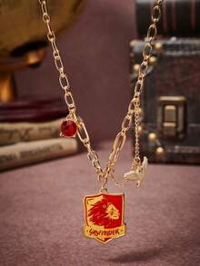 HARRY POTTER X SHEIN 1pc Zinc Alloy Cartoon Animal Print Rhinestone Embellished Oval Chain Necklace, Minimalist Luxury, Suitable For Party, Concert, Festival - Gold - View 8