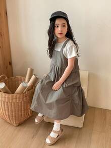 DAZY Đầm liền quần mùa hè mới, kiểu dáng thời trang, thoải mái cho bé gái. - xanh quân đội - Xem 1