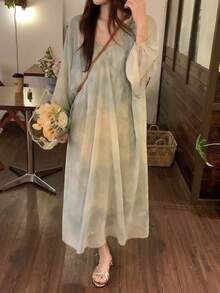 DAZY Women's Elegant V-Neck Batwing Sleeve Dress, Two Pieces Set With Slip Dress Maxi Dress - Green - View 3