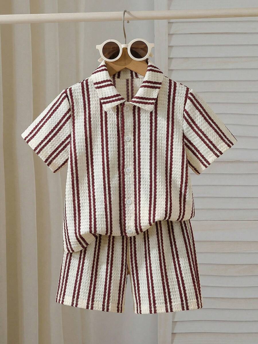SHEIN Explorewe 男童条纹针织衫短裤两件套 - 彩色 - 查看 1