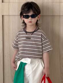 DAZY 男童条纹圆领休闲百搭日常短袖T恤 - 灰色 - 查看 3