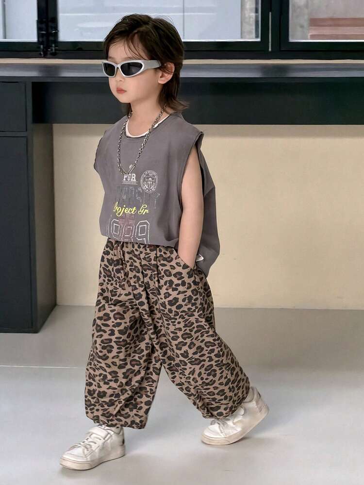 Young Boys Leopard Print Loose Casual Versatile Pants