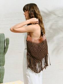 SHECARRY FASHION VACATION WOVEN TOTE BAG - Brown - View 6