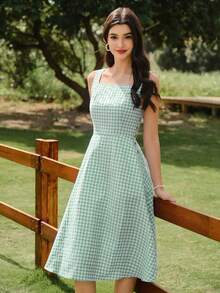 xheVintamour Vestido de corte A estilo vintage elegante para mujer con estampado floral de pequeñas flores, cuello cuadrado, sin mangas, con tirantes, decoración con botones, informal, adecuado para vacaciones y días festivos, vestido veraniego para mujeres, ropa de verano elegante para mujeres, vestidos para el sol para mujeres, vestidos de cumpleaños para mujeres, vestidos para mujeres, ropa de verano para mujer, vestidos de verano para mujer, atuendos de vacaciones para mujer, atuendos de cumpleaños para mujer, atuendo de concierto de campo para mujer, vestidos de verano casualesxhe - verde menta - Ver 5