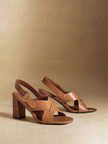 Rosivie Women's Simple And Fashionable Commuter Workplace Wear Round Toe Thick Heel Pinch High Heel Sandals - Brown - View 1