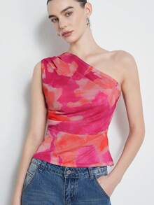 Aveloria Modichic 扎染花卉印花不对称领无袖上衣，时尚春夏新品 - 彩色 - 查看 3