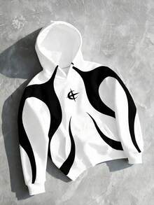 Manfinity EMRG Sudadera con capucha de manga larga con estampado gráfico de arte callejero para hombres, chaqueta de otoño - Blanco - Ver 3