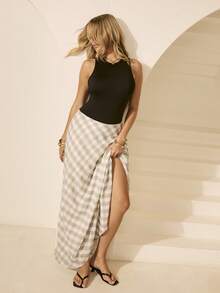 Aralina Women's Summer Semi Sheer Plaid Gingham Full Circle Maxi Skirt Cute Valentines Day Holiday Vacation Outfit Y2K Stockholm Style - Multicolor - View 7