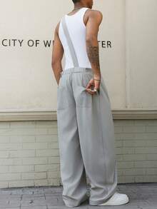 Manfinity EMRG Men's Solid Color Loose Wrap-Around Fashionable Summer Versatile Bib Pants - Grey - View 2