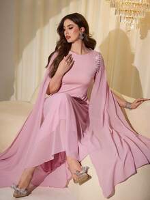 Modelyn Đầm nữ thanh lịch ôm sát, đính đá lấp lánh, kiểu Pháp tinh tế, màu hồng. - Hồng - Xem 8