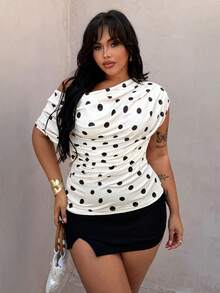 Rustia Plus Size Polka Dot Scoop Neck Sleeveless T-Shirt, Spring/Summer - Black and White - View 6
