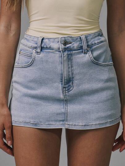 MUSERA Fitted Mini Denim Skort Basics Winter Cute Streetwear Going Out Casual Core Denim