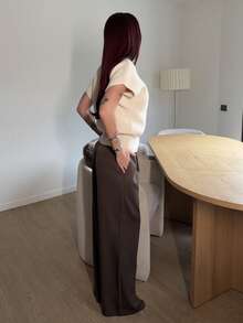 Abrilcols 女士优质高腰优雅修身阔腿裤 - 摩卡棕 - 查看 4