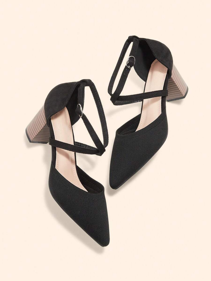 CUCCOO BASICS Giày nữ có khóa trang trí, mũi nhọn, gót chunky, quai ngang mắt cá chân, màu đen, thích hợp cho mùa hè, lễ tốt nghiệp, dạ hội, du lịch, nghỉ hè, giày cao gót thanh lịch, giày mùa xuân, lễ Phục sinh, Giáng sinh. - Màu đen 1 - Xem 1