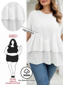 SHEIN CURVE+ Curve 尺码 US22 音乐节、海滨度假、波西米亚风 CURVE PLUS / / 女士白色拼接娃娃衬衫 T 恤 - 白色 - 查看 10
