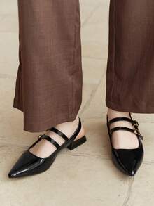 2025 Autumn Women's Pointed Toe Flat Mules, Half Slippers - Black - View 4