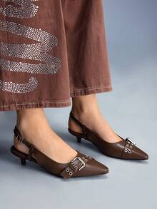 CUCCOO GRLICON Women's Fashion Commuter Buckle Pointed Toe High Heels - dark brown - View 5