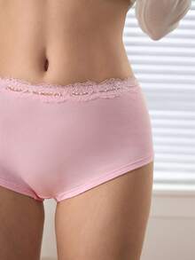 Ocili 女士休闲基础款白色棉质蕾丝低腰舒适简约柔软100%纯棉时尚秋季休闲运动内裤 - 淺粉色 - 查看 6