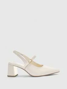CUCCOO BIZCHIC Women Shoes Women's Pointed Thick Medium Heel Beige Slingback Women's High Heel Shoes Stylish And Comfortable Commuters Business Versatile Women's Slingback Shoes Spring Shoes - Off-white PU - View 2