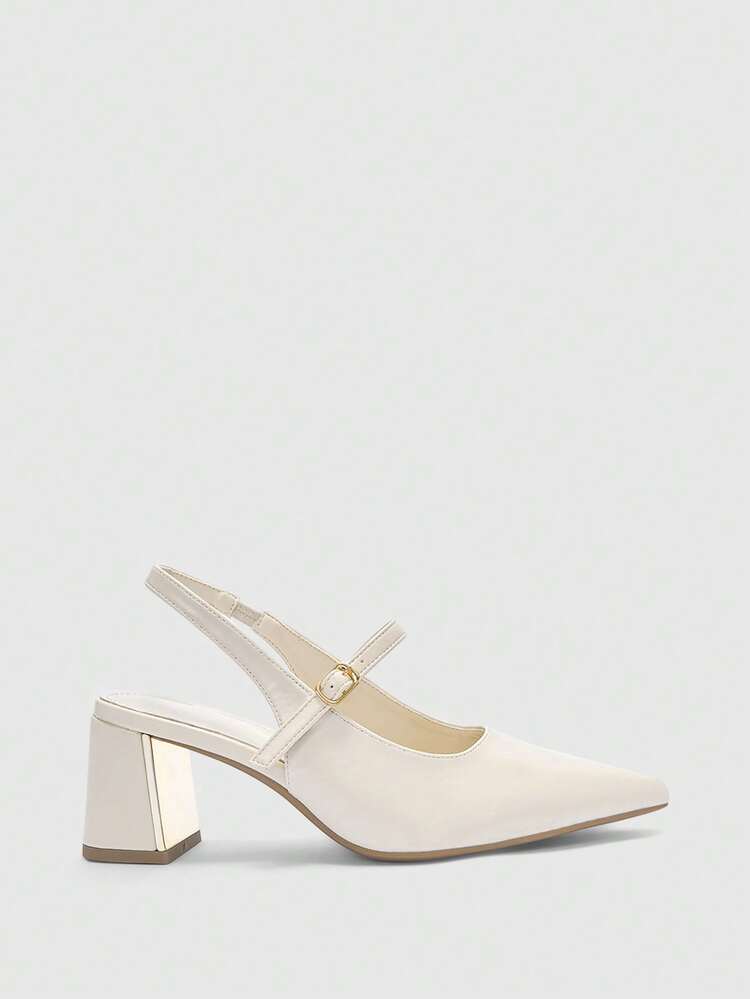 CUCCOO BIZCHIC Women Shoes Women's Pointed Thick Medium Heel Beige Slingback Women's High Heel Shoes Stylish And Comfortable Commuters Business Versatile Women's Slingback Shoes Spring Shoes