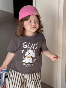 DAZY Blusa de manga corta con cuello redondo y estampado de dibujos animados para niñas pequeñas - Gris - Ver 6