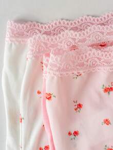 Conjunto de 4 piezas de ropa interior suave y cómoda con estampado floral para niñas, lindo y dulce, se puede usar como ropa exterior - Multicolor - Ver 4