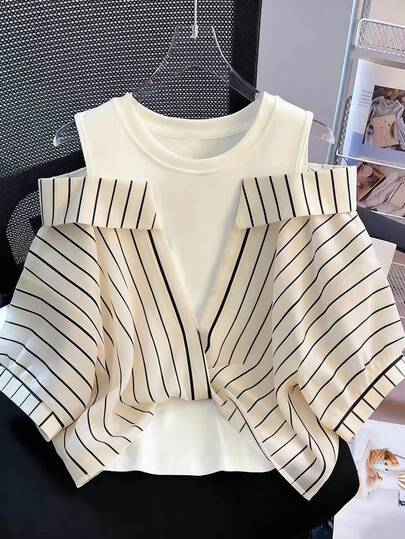 GlowEve Striped Faux Two-Piece Shirt Vacation Outfits For Women