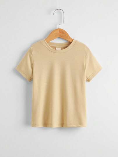 SHEIN Streecool Kids Boys' Solid Color Round Neck Short Sleeve Casual T-Shirt