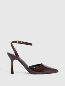 CUCCOO SZL 女士尖头细高跟棕色踝带露跟高跟鞋 女士高跟鞋 简约优雅时尚性感派对宴会女士高跟鞋 女鞋 - 鏡面咖啡171 - 查看 4