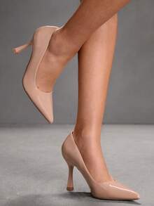 CUCCOO SZL 女士尖头细高跟鞋杏色镜面低鞋面女士高跟鞋简约优雅时尚性感派对宴会女士高跟鞋 - 鏡面杏27 - 查看 3