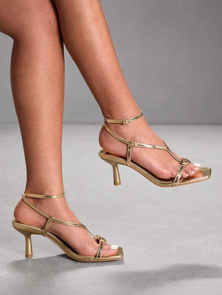CUCCOO SZL Women's Square Toe Buckle Design Everyday Versatile Fashion High Heel Sandals Valentine's Day