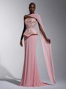 Elitara Đầm dạ hội sang trọng, thanh lịch, đính sequin và họa tiết ghép mảnh, chất liệu lưới co giãn, kiểu dáng đuôi cá, cổ yếm, thích hợp cho đám cưới, sự kiện, tiệc tùng, kỳ nghỉ, dạ hội và các dịp trang trọng. - Nhiều màu - Xem 5