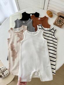 6 piezas Pelele de punto de manga corta suave y cómodo para bebé recién nacido niño/niña, adecuado para interior, exterior, diario, deportes, juego, fiesta, sesión de fotos, vacaciones, festival, boda, baby shower, bautizo y primer cumpleaños - Multicolor - Ver 2