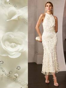 MOTF Soiréza VESTIDO DE CÓCTEL DE FIESTA CON APLIQUES Y BAJO DE COLA DE SIRENA PARA MUJER, PRIMAVERA/VERANO - Champán - Ver 8