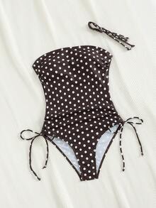 Swim Mod 女士沙滩音乐节春夏波点吊带抽绳连体泳衣 - 彩色 - 查看 6