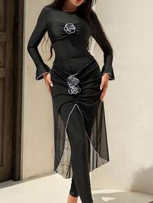 Swim Mulvari Bộ đồ bơi Burkini hoa văn thủ công màu đen trắng thanh lịch dành cho nữ, thời trang, tôn dáng, che phủ toàn thân, gồm 3 món, thích hợp cho kỳ nghỉ/mùa hè, phù hợp cho nữ đi nghỉ mát/mùa hè. - màu đen - Xem 1