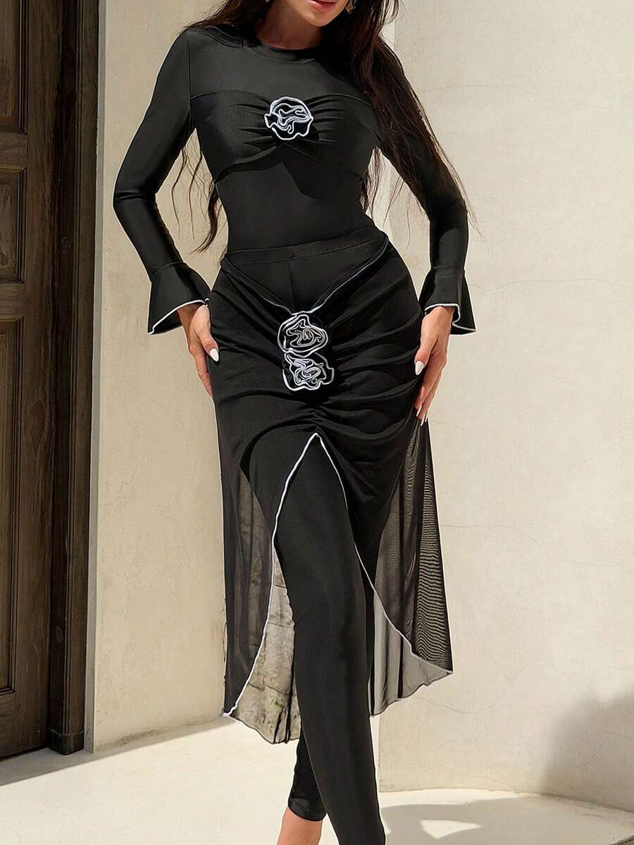 Swim Mulvari Bộ đồ bơi Burkini hoa văn thủ công màu đen trắng thanh lịch dành cho nữ, thời trang, tôn dáng, che phủ toàn thân, gồm 3 món, thích hợp cho kỳ nghỉ/mùa hè, phù hợp cho nữ đi nghỉ mát/mùa hè. - màu đen - Xem 1