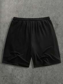HIMLAND 男士撞色缝线松紧腰抽绳休闲短裤，信仰战胜恐惧短裤，耶稣短裤，基督教短裤，男士街头风短裤，十字架短裤 - 黑色 - 查看 4
