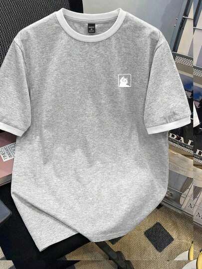 Manfinity Joysei 男士标准尺码花卉撞色滚边短袖休闲T恤，夏季百搭