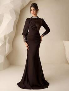 Coutiva 女士优雅串珠正式晚礼服 - 棕色 - 查看 6