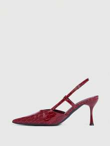 CUCCOO SZL Women's Pointed Toe Burgundy Patent Leather Stone Texture Lace-Up Backless Sexy Stiletto High Heel Sandals, Suitable For Dates And Parties - Burgundy - View 10