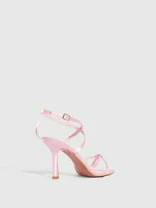CUCCOO SZL Women's Solid Color Chain Decor Fashionable Elegant High Heel Sandals Spring Shoes Spring Break Easter Valentine's Day - Pink Sardine - View 4