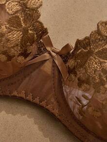 2pcs Mesh Embroidery Women's Lingerie Set - Coffee Brown - View 6