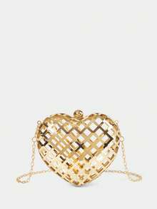 SHECARRY Ladies, Women Evening Bags, Crossbody Bags, Heart-Shaped Bag, Golden Metal, Hollow, Fashionable, Elegant , Simple, Personalized, Versatile, Classic, For Cocktail Party, Party, Prom, Club, Date, Birthday, Evening, Date Nigh, Banquet - Gold - View 3