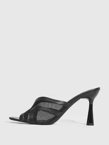 CUCCOO SZL Women's Fashion Mesh & PU Patchwork Comfortable Stiletto Sandals, Suitable For Office Wear, Autumn/Winter Spring Shoes Prom Heels Summer Shoes - Black - View 9