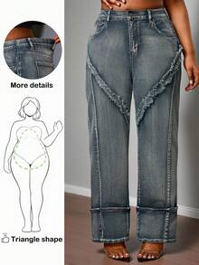 Truni Quần jeans nữ cỡ lớn cạp cao, khóa kéo, phối màu, ống thẳng, kiểu dáng thường ngày, có chun co giãn, phù hợp cho đi làm, công sở và những buổi hẹn hò thường ngày. - Màu xanh lam - Xem 2