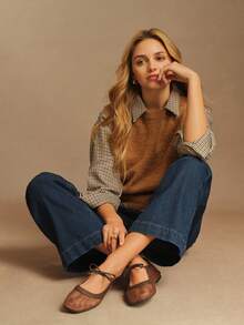 Rosivie 女士蝴蝶结设计休闲百搭时尚平底鞋 - 咖啡棕 - 查看 2